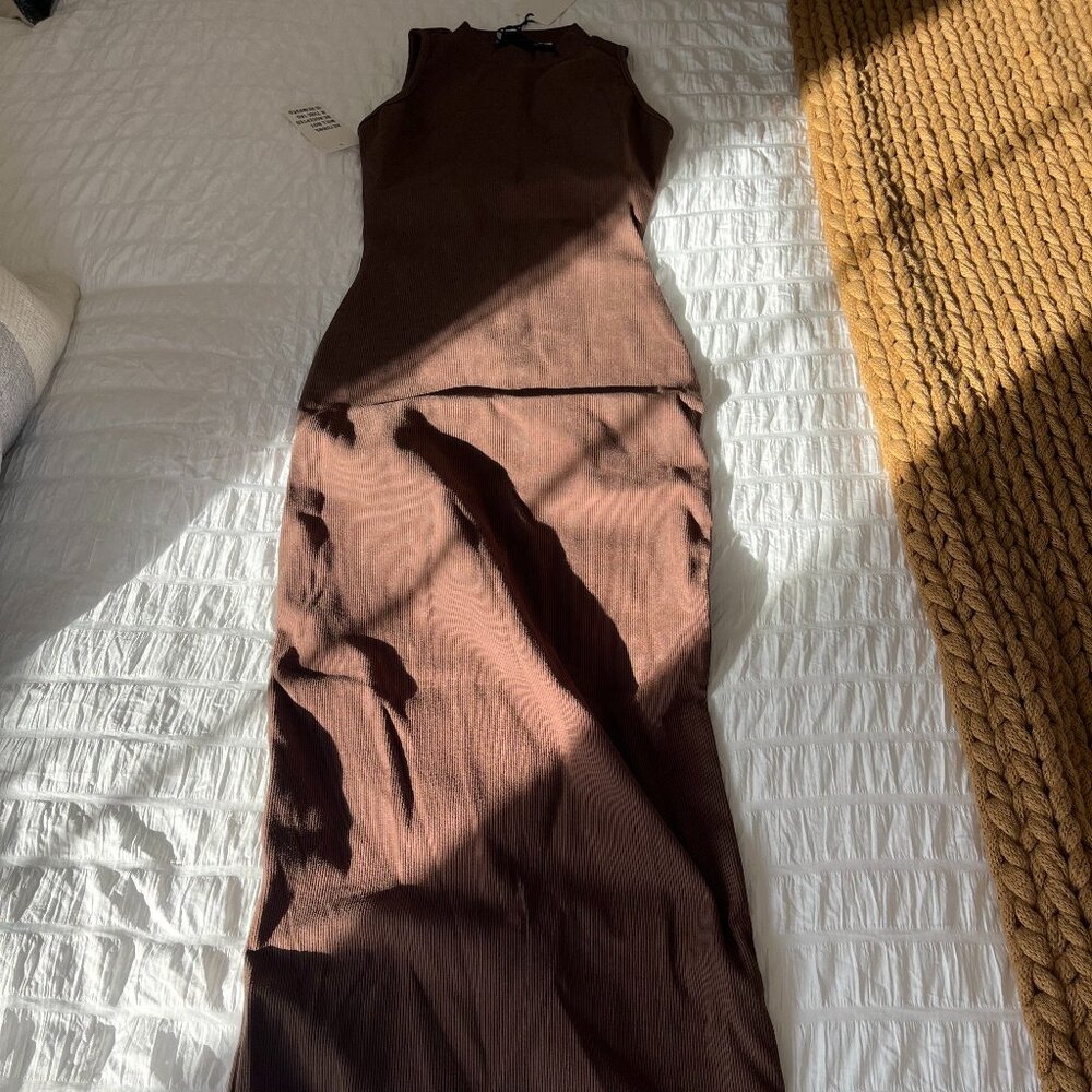 Bumpsuit Sculpting Rib Mock Neck Maxi Dress